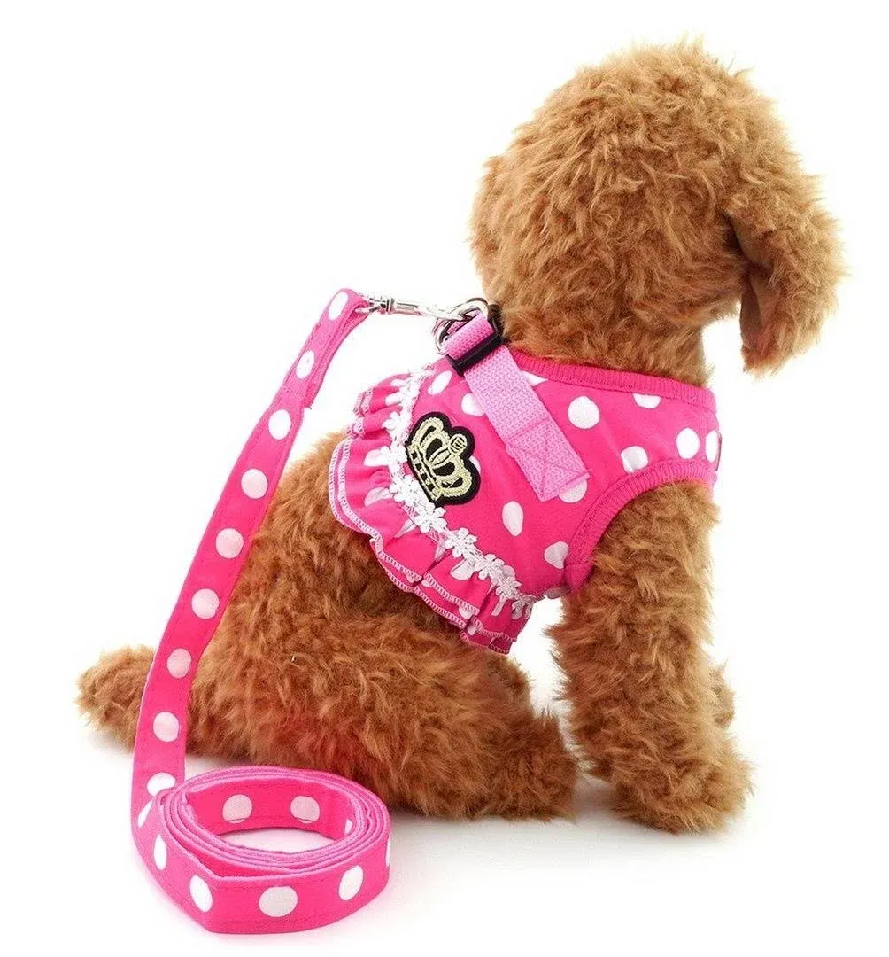 SELMAI Puppy Cat Small Girl Dog Dots Vest Harness Leash Set