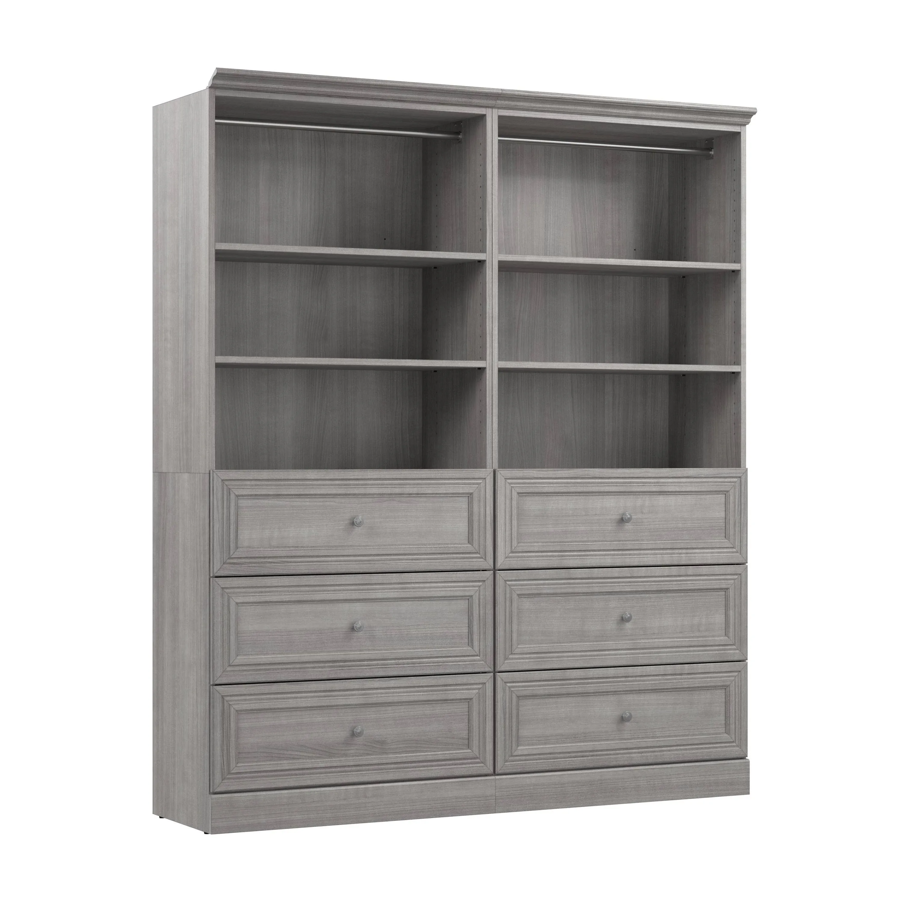 Bestar Versatile 72&#034; Engineered Wood Closet Organizer with Drawers in Gray