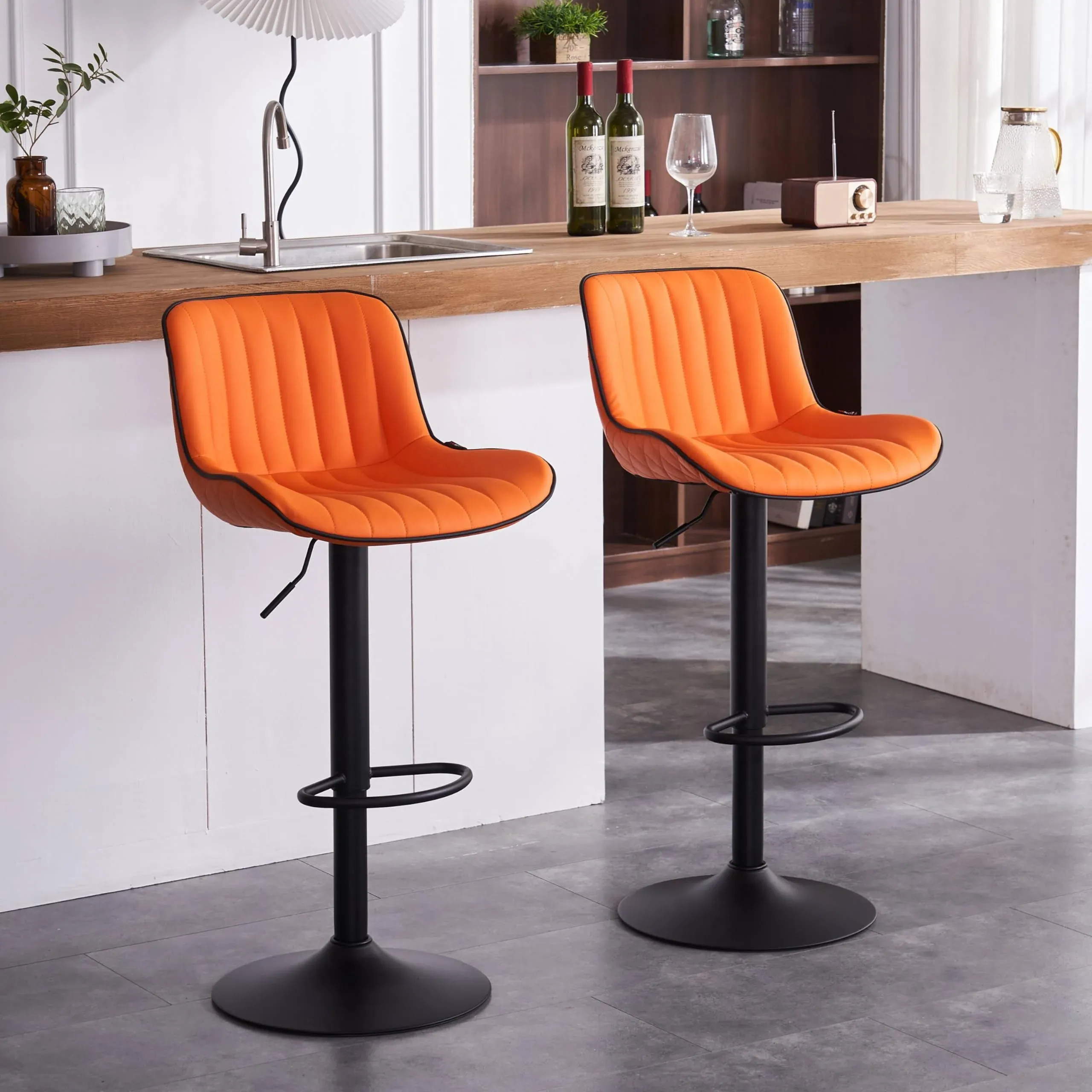 Bar Stools Set of 2 Swivel Barstools PU Leather Adjustable Counter Stools