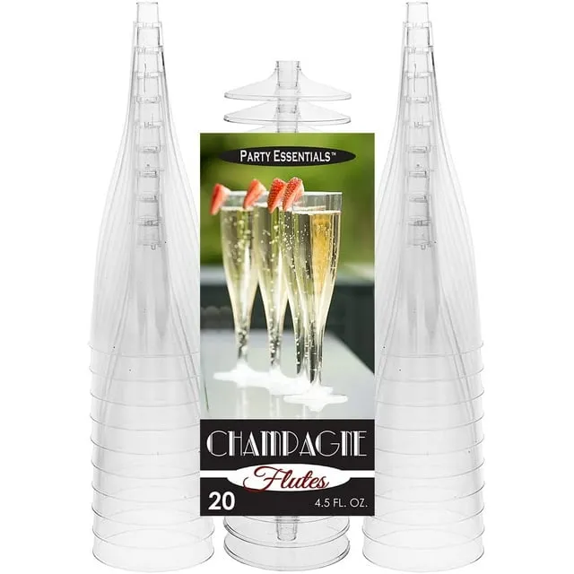 Party Essentials Disposable Hard Plastic 2-piece Cocktail Champagne Flutes  4.5 oz.  20-Count  Classic Clear