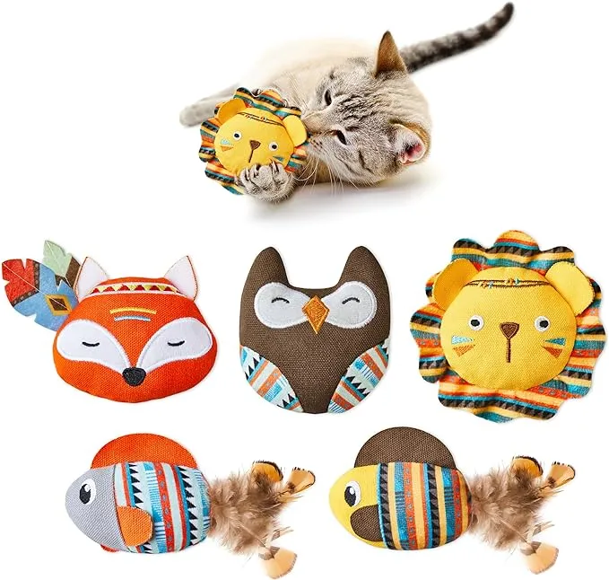 Cat Toys Jungle Animals, 5 Pack Bite Resistant Catnip Toys, Interactive Cat Kick