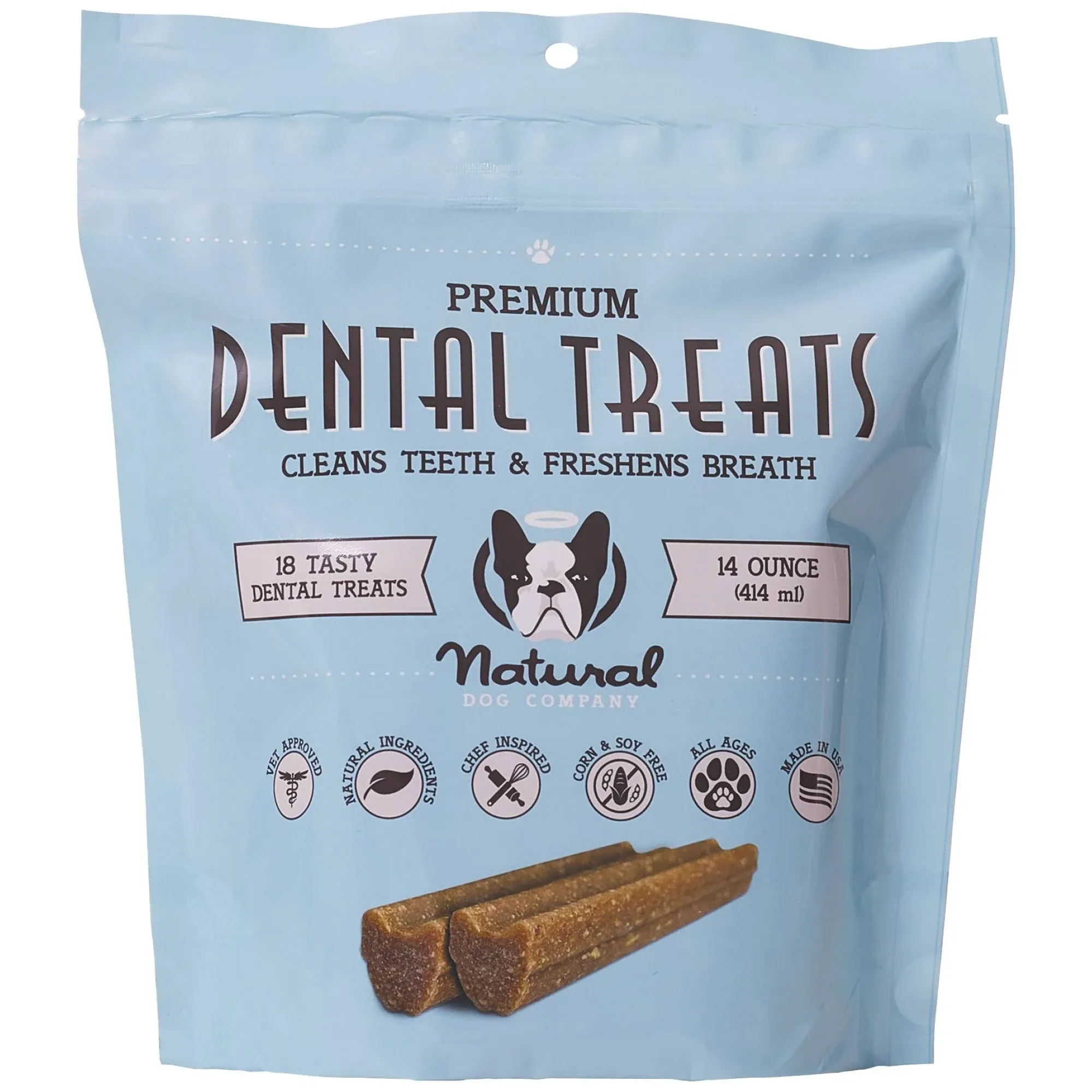 Natural Dog Company, Premium Dental Treats, For Dogs, All Ages, 18 Dental Treats, 14 oz (397 ml), NLD-00094