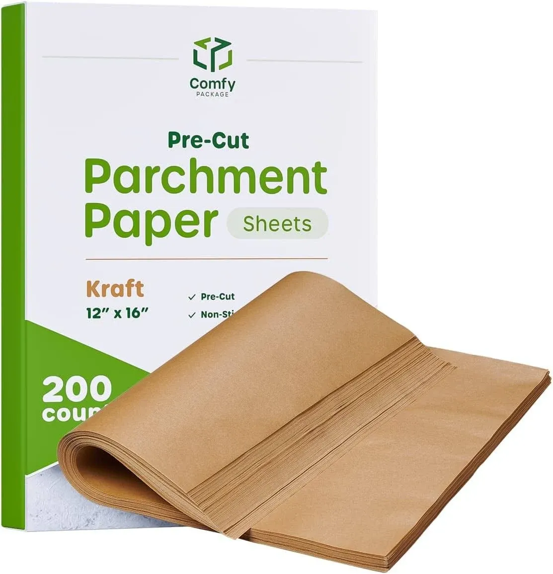 [200 Count] 12 x 16 Inch Precut Baking Parchment Paper Sheets Unbleached Non-Stick Sheets for Baking & Cooking - Kraft