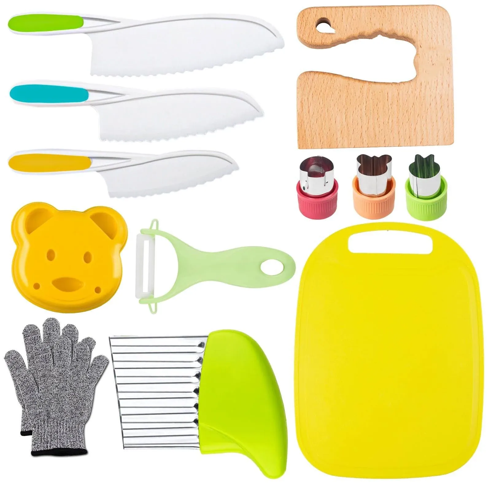 Leking 13 Pcs Wooden Kids Kitchen Knife, Kids Knife Set with Gloves Cutting Board ...