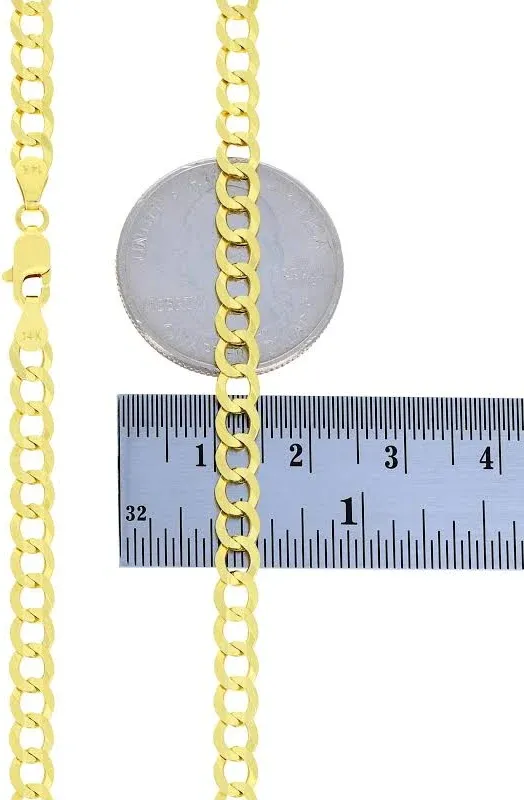 14K Yellow Gold Solid 5mm Cuban Curb Link Chain Pendant Necklace, 16 inch- 30 ...