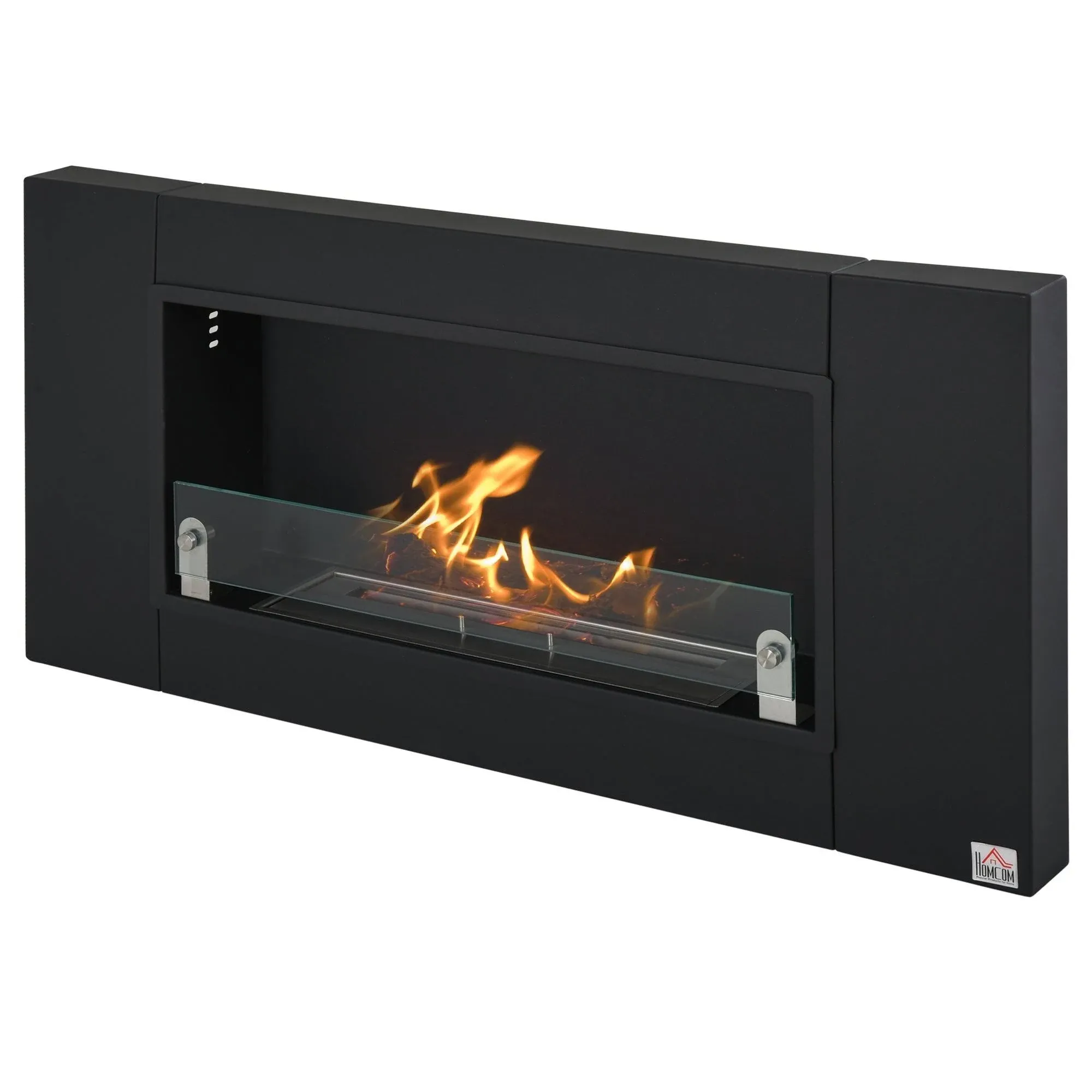 HOMCOM Wall-Mounted Stainless Steel Ventless Ethanol Fireplace Living Room Bedroom Heater 43.25"x5.5" - Black