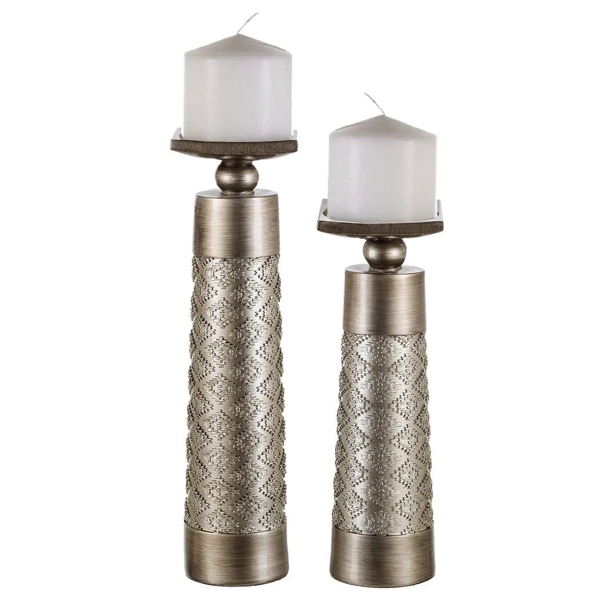 Creative Scents Dublin Brushed Silver Decorative Candle Holder Set of 2