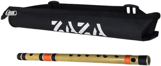 Zaza Percussion- Professional Polished Bamboo Bansuri Flute - (Indian Flute) With Carry Bag (13'' G-Middle)