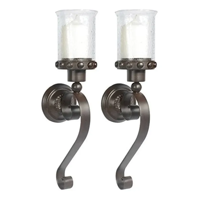 Set of 2 - Metal and Glass Candle Sconces, 20 Inches High x 6 Inches Deep x 4...