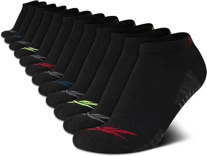 Reebok Boys' Low Cut Socks - 12 Pack Stretch Performance No Show Socks with Arch Support - Cushioned Athletic Socks for Boys