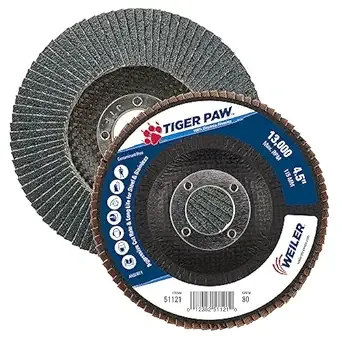 Weiler 51119 4-1/2" Tiger Paw Abrasive Flap Disc, Angled (Ty29), Phenolic Backing, 40Z, 7/8" Arbor Hole (Pack of 10)