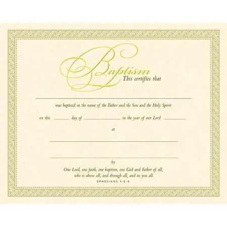 Baptism Certificate (Pk of 6) - Parchment, Gold Foil Embossed (Other)