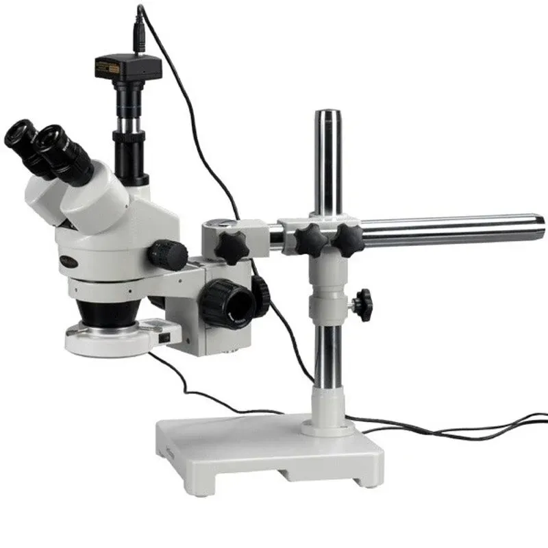 AmScope Trinocular LED Boom Stand Stereo Zoom Microscope + 5MP Camera