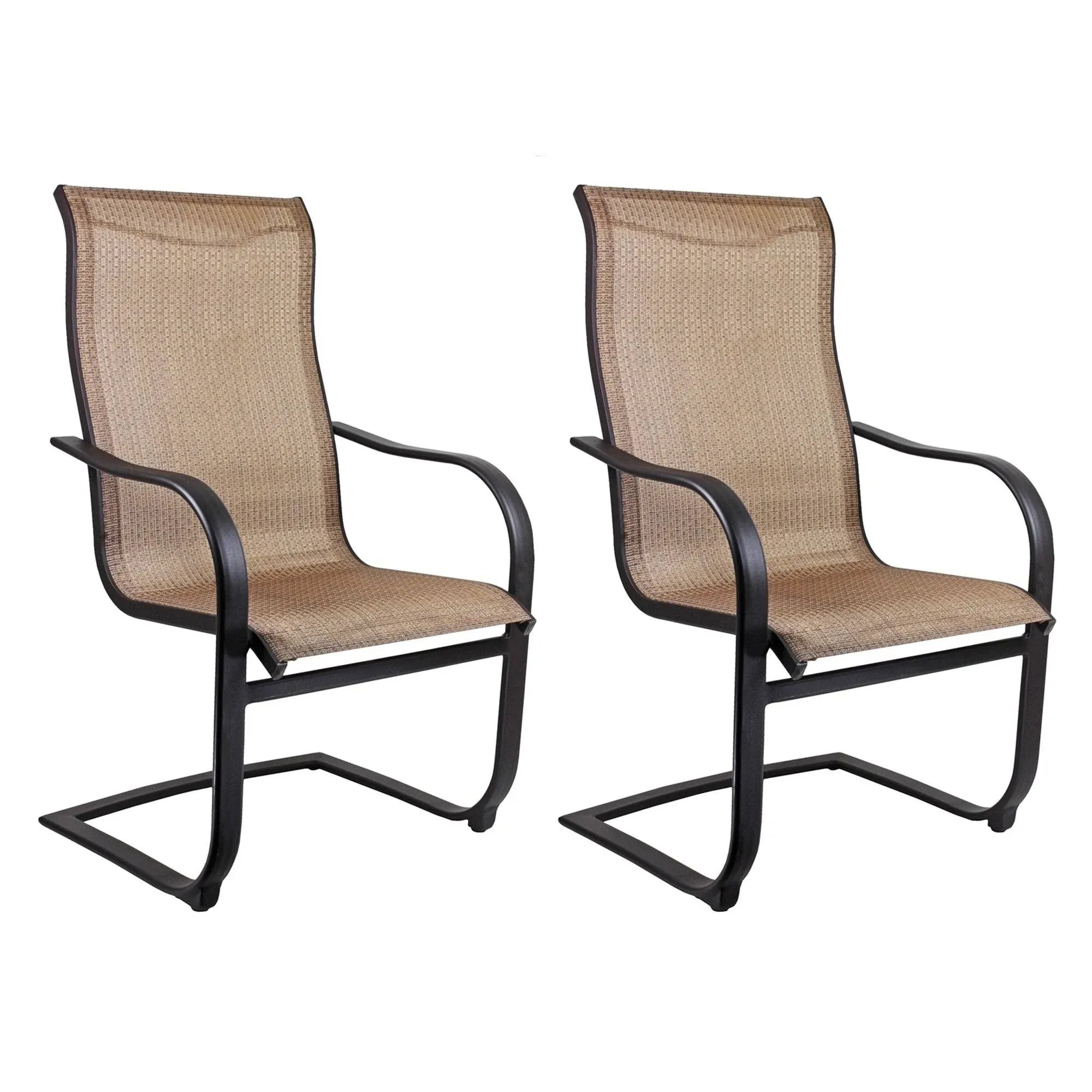 Garden Elements Outdoor Bellevue Metal Patio Chair, Brown (2, Spring Chair)