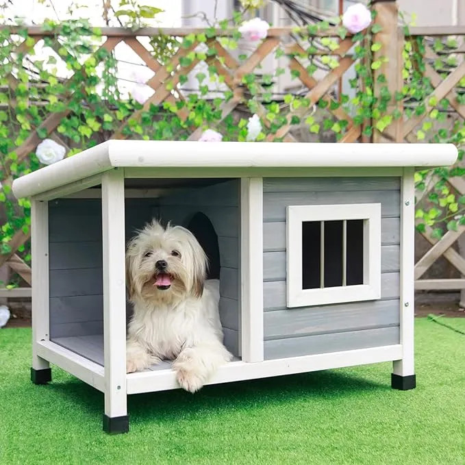 Petsfit 33.6" Outdoor Dog House for Small Dogs, Weatherproof Wooden Dog House with Porch