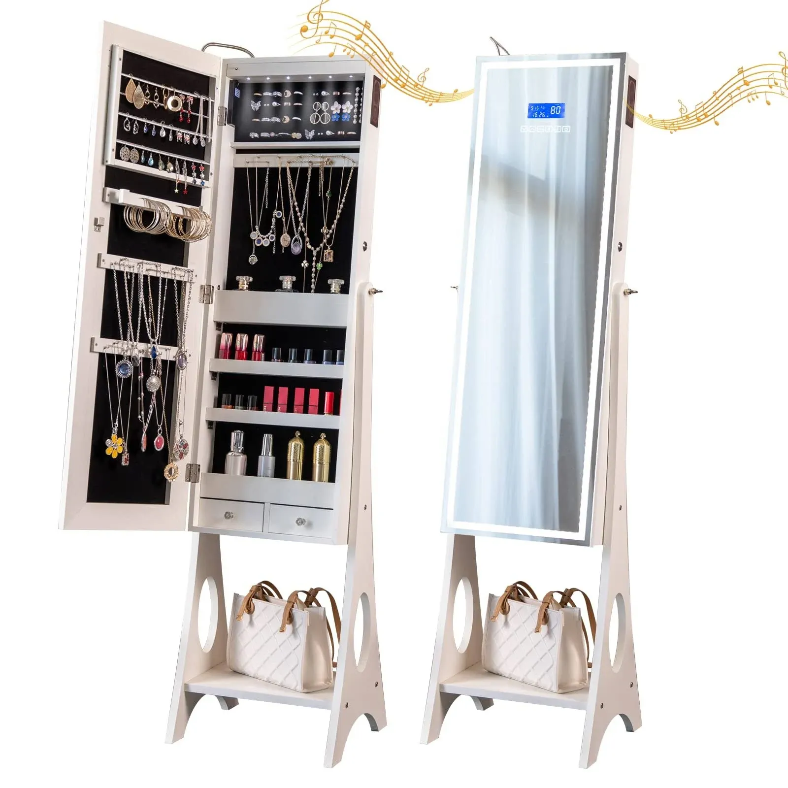 KEDLAN Upgraded Jewelry Armoire Organizer with Bluetooth Speaker, Stand Jewelry ...