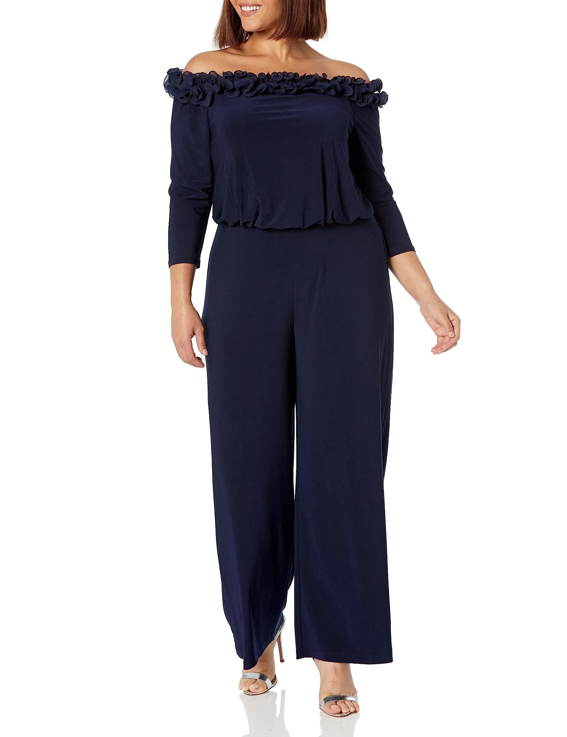 Adrianna Papell womens Ruffled Blouson Jumpsuit