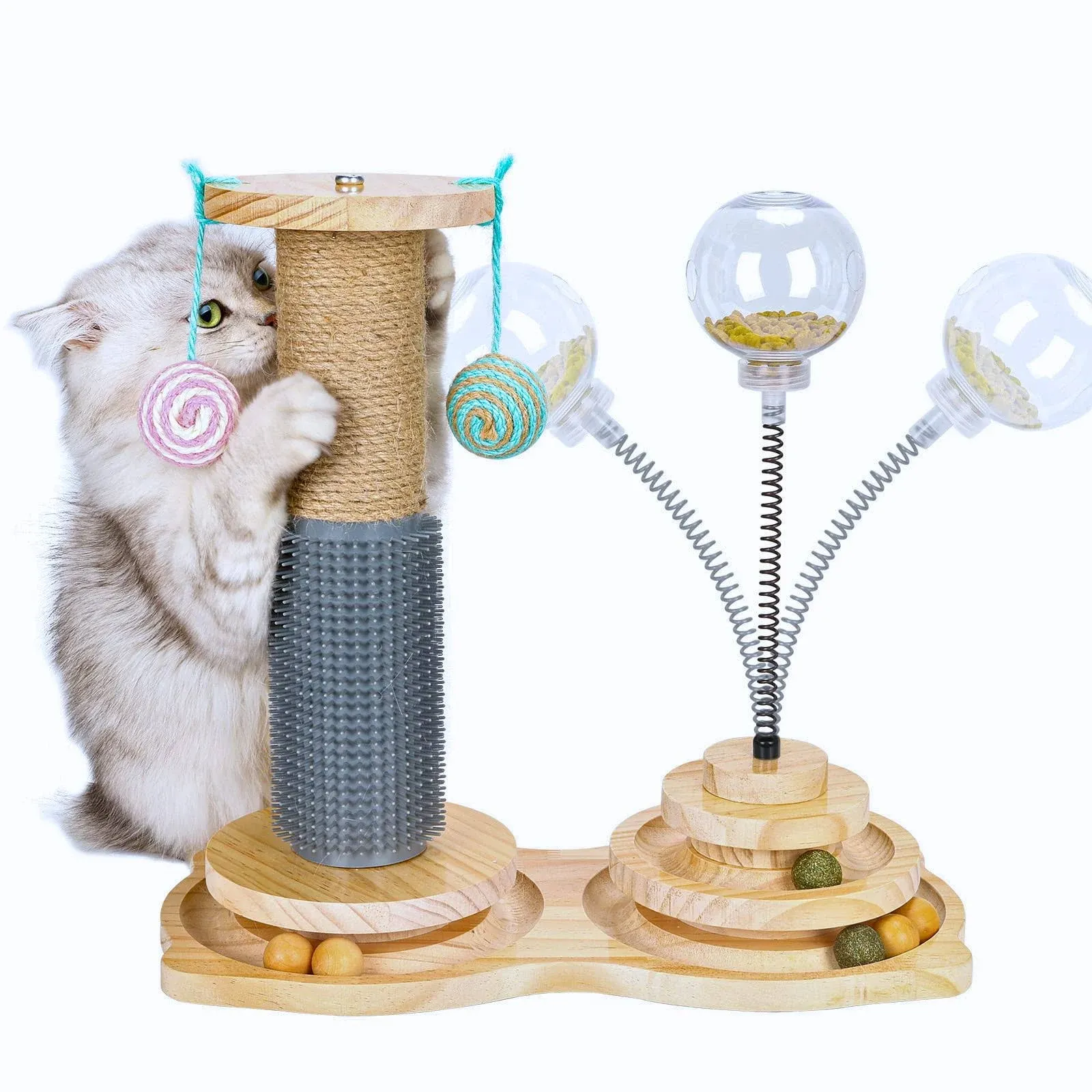 ABOUT CASA Interactive Cat Toy for Indoor, 2 Tiers Wooden Ball Track with Sisal 