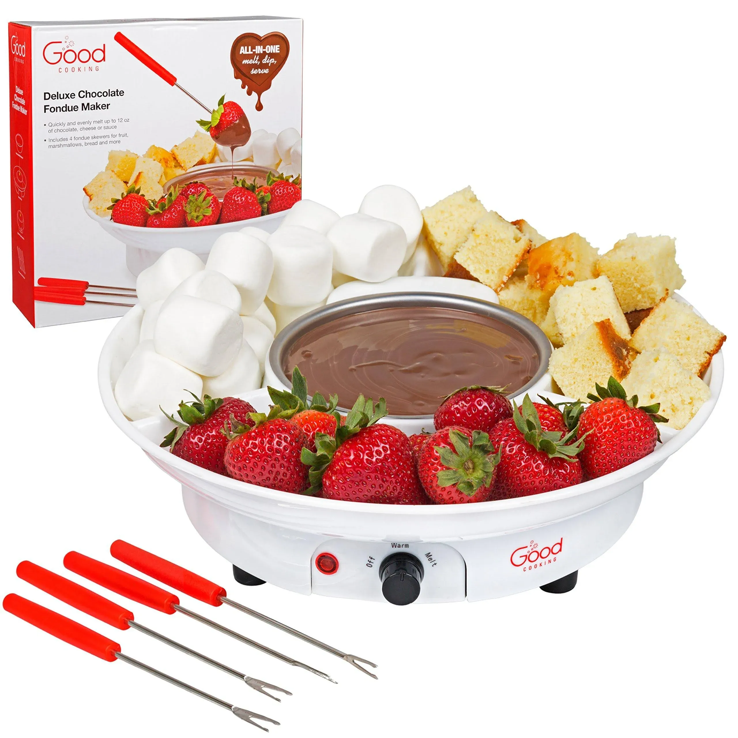 Chocolate Fondue Maker- Deluxe Electric Dessert Fountain Fondu Pot Set with 4 Forks