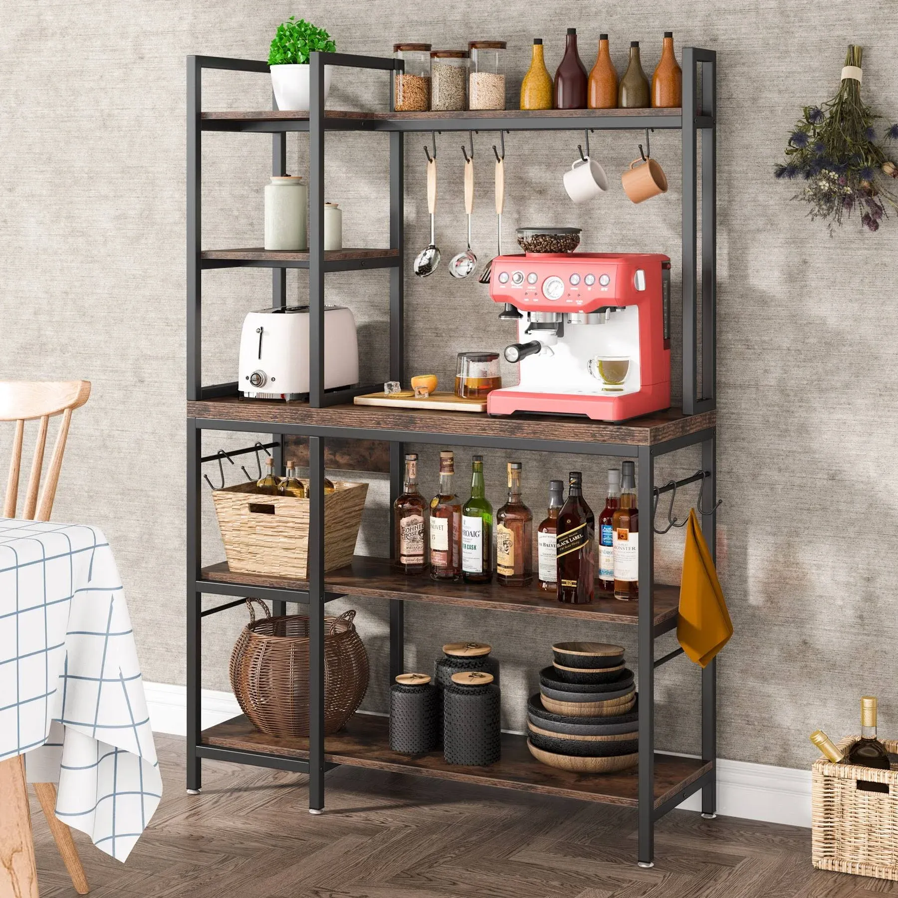 Tribesigns Bakers Rack with Hutch for Kitchen, 5 Tier Kitchen Utility Storage ...