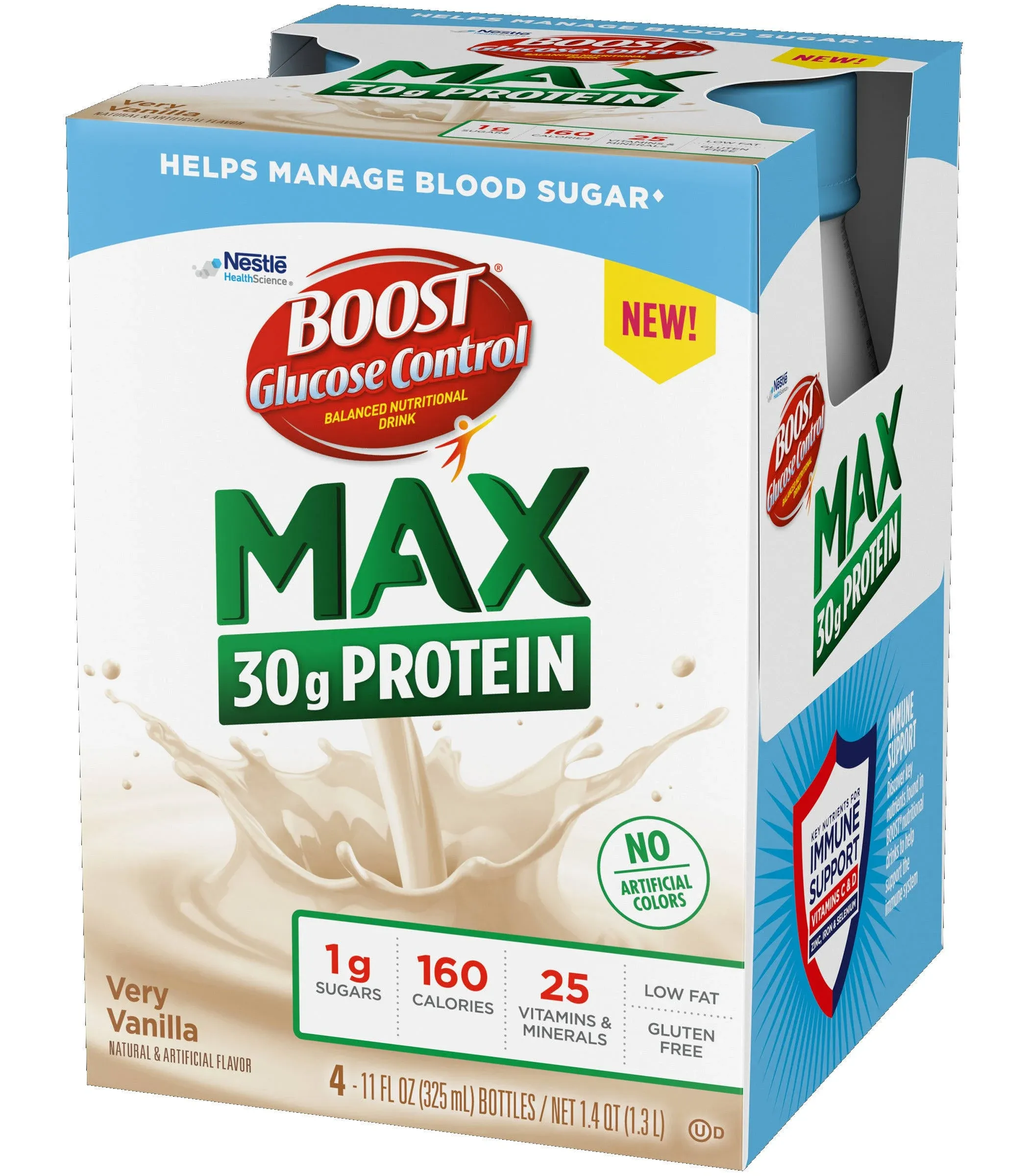 BOOST Glucose Control Max 30 g Protein Nutritional Drink, Very Vanilla, 4-11 fl oz Bottles