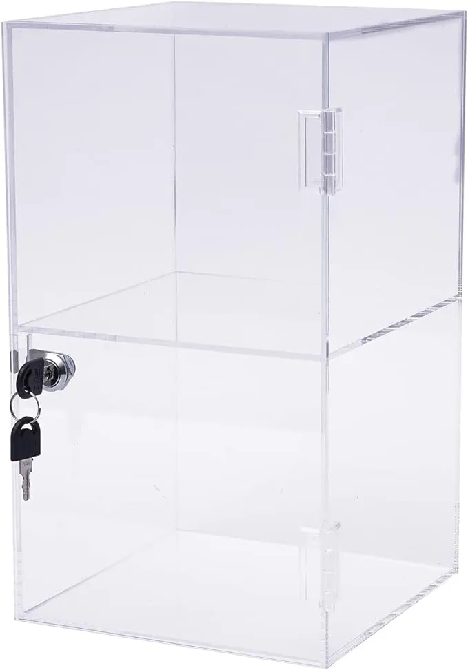 Clear Acrylic Display Case with Lock 2-Shelf Lockable Display Case Countertop Transparent Box Acrylic Display Box for Collectible