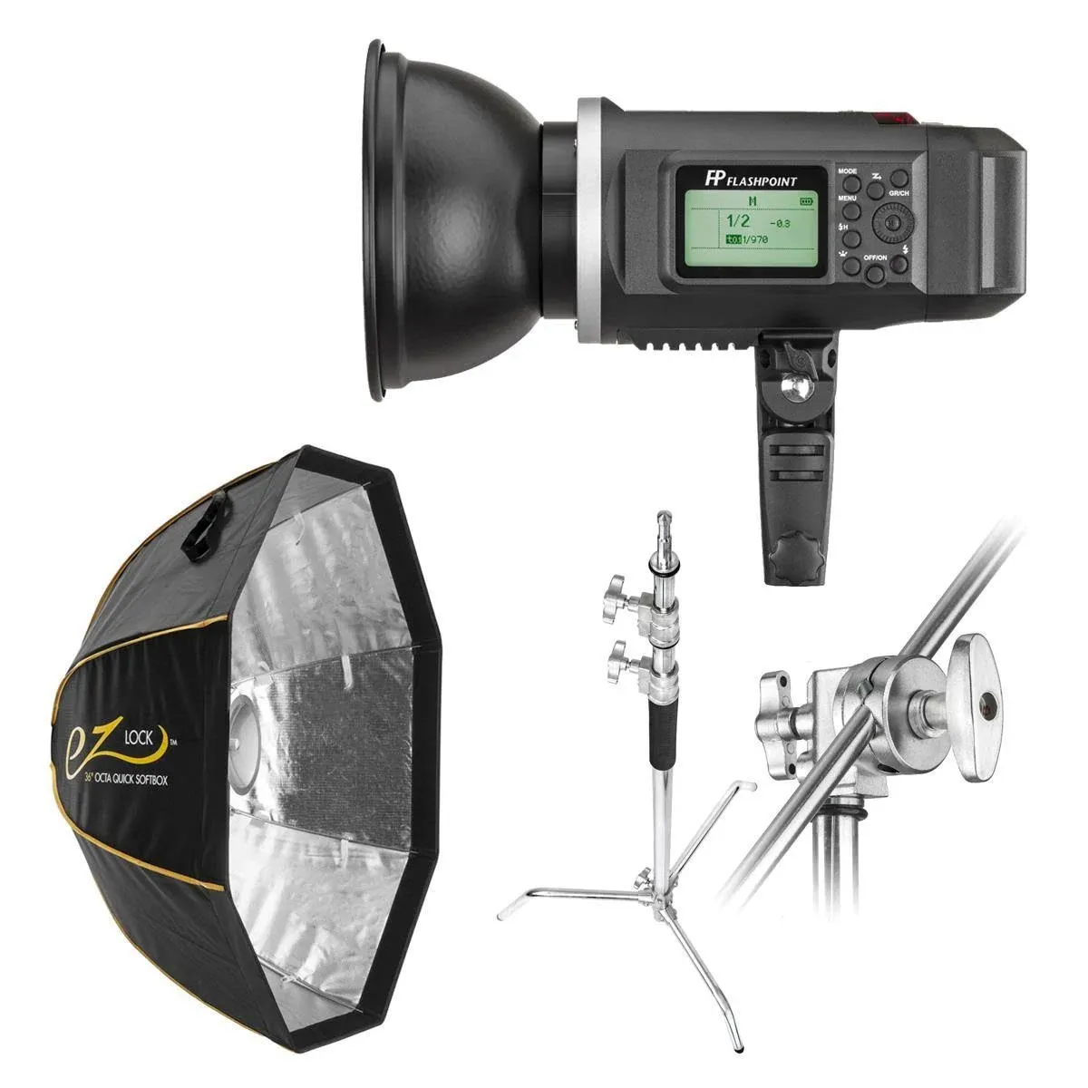 Flashpoint XPLOR 600 HSS R2 Monolight Kit With C-Stand and ParaSnap 44 Octabox