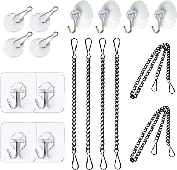 Arecyuer Stained Glass Window Hanging Chain Kit, Picture Hanging Chain with Suction Cup Hooks Sunshine Catcher Metal Nickel Plating Stained Glass