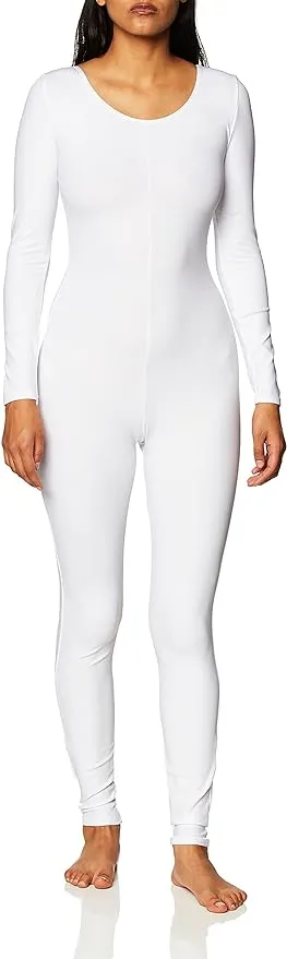 Capezio women M white unitard leotardone piece long sleeve scoop neck