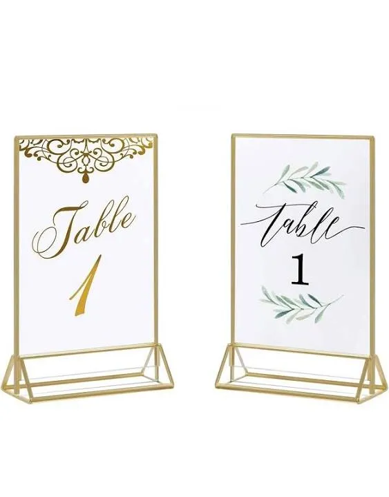 HIIMIEI 18 Pack Gold Sign Holders 5X7'' Acrylic Double Sided Table Menu Display Stand, Wedding Table Numbers Holder