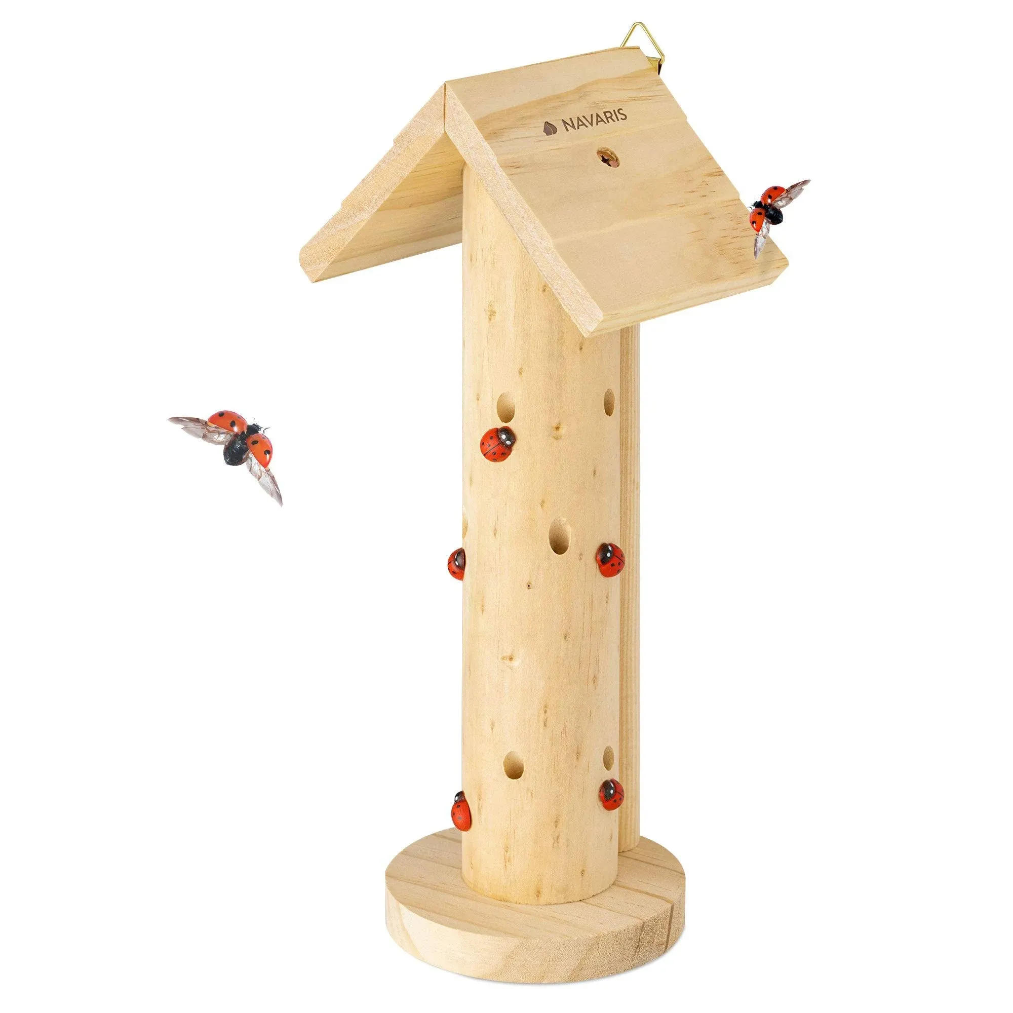 Navaris Wooden Ladybug Habitat - Hanging Real Pinewood Flying Insect Bug Ladybird ...