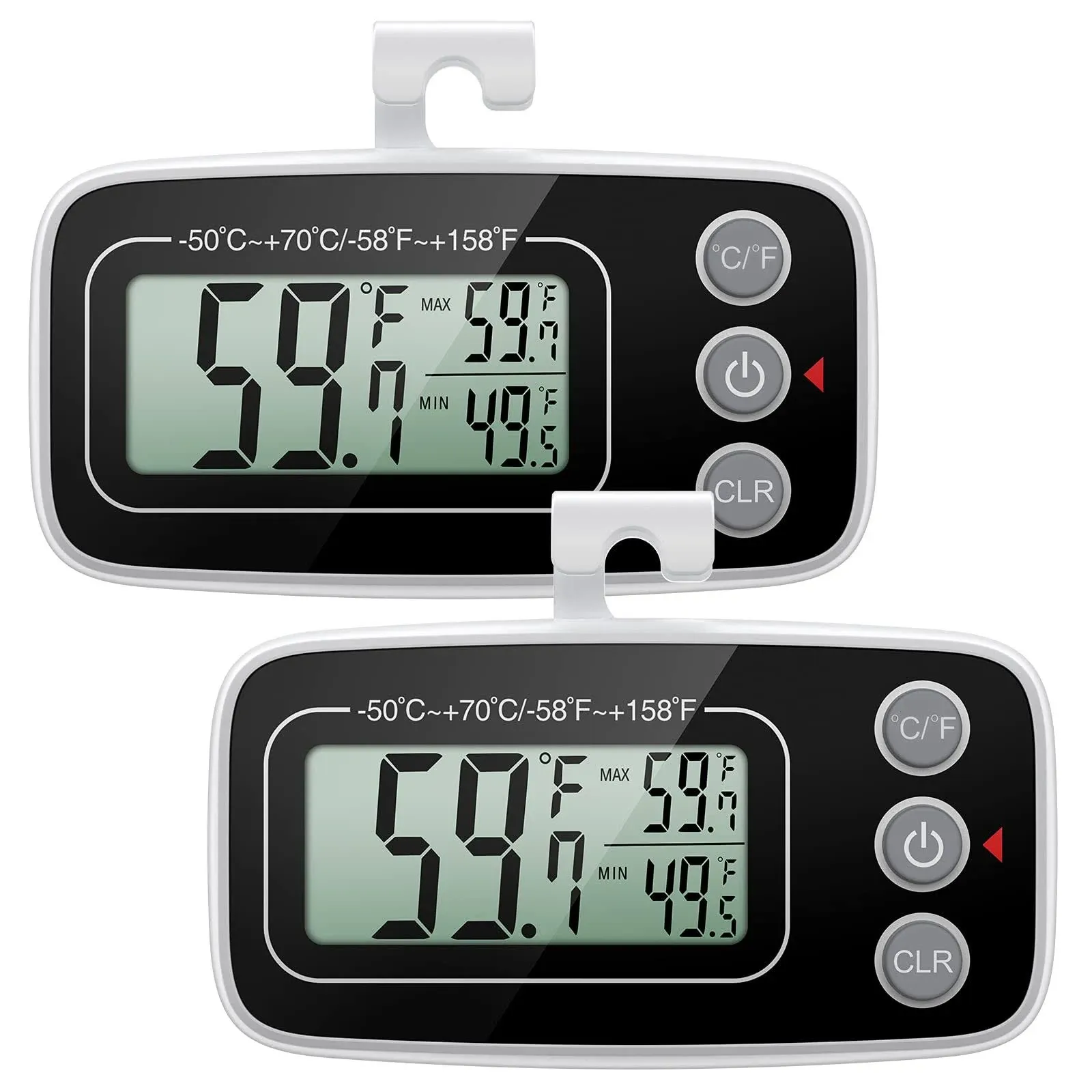 2 Pack Digital Fridge Thermometer with Hook and LCD Display for Kitchen Home