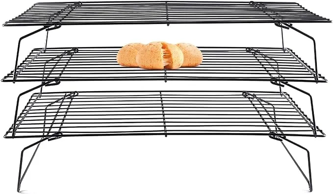 Lainrrew Cooling Rack, 3 Tier Stackable Baking Rack Stainless Steel Wire Cooking Rack for Cooking Roasting Cooling, Collapsible & Foldable, Dishwasher & Oven Safe