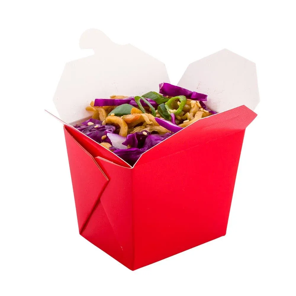 Bio Tek 8 oz Square Red Paper Noodle Take Out Container - 2 3/4 inch x 2 1/4 inch ...