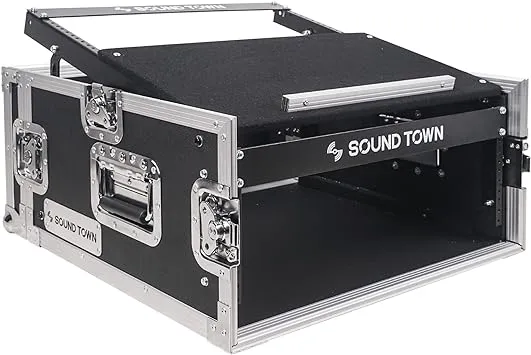 Sound Town 4U PA DJ Pro Audio Rack/Road ATA Case with 11U Slant Mixer Top, 20.2’ Rackable Depth, 4 Space Size - Pro Tour Grade (STMR-4U)