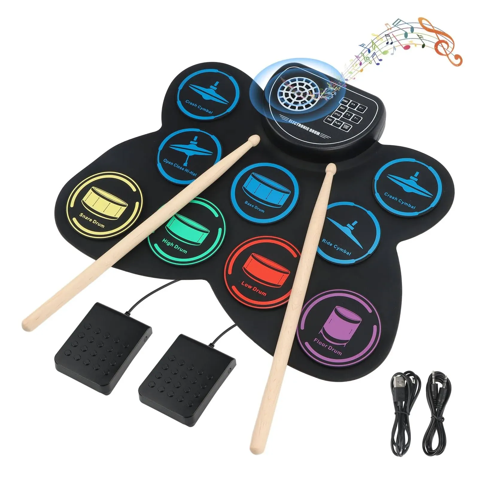 Electronic Drum Set, Marrilley 9 Drum Practice Pad with Headphone Jack, Roll-Up ...