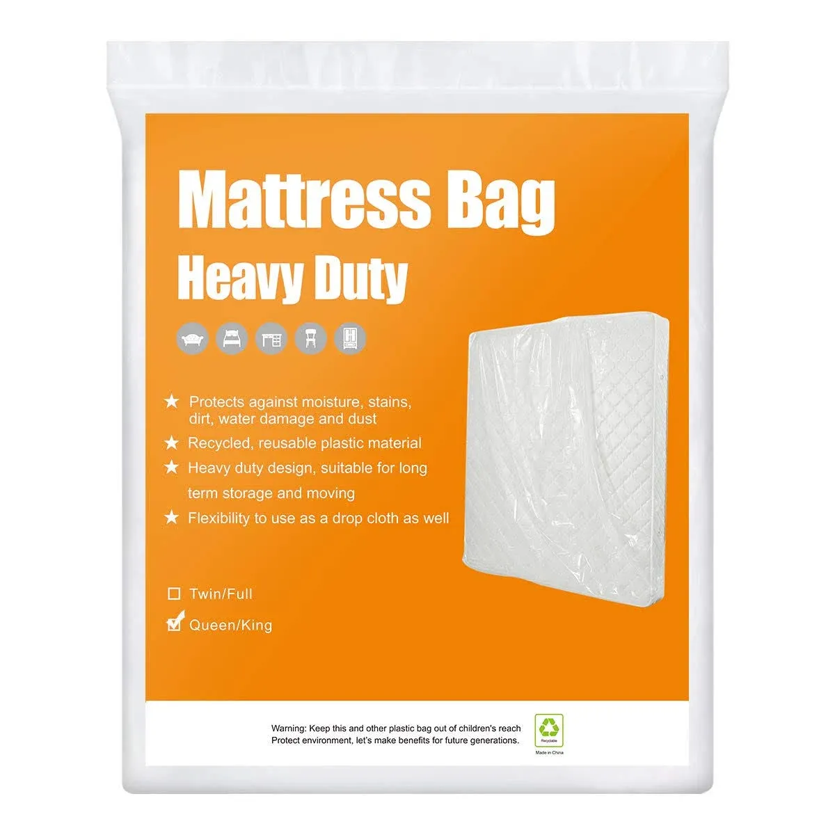 Bysure 2-Pack 5 Mil Transparent Mattress Bags