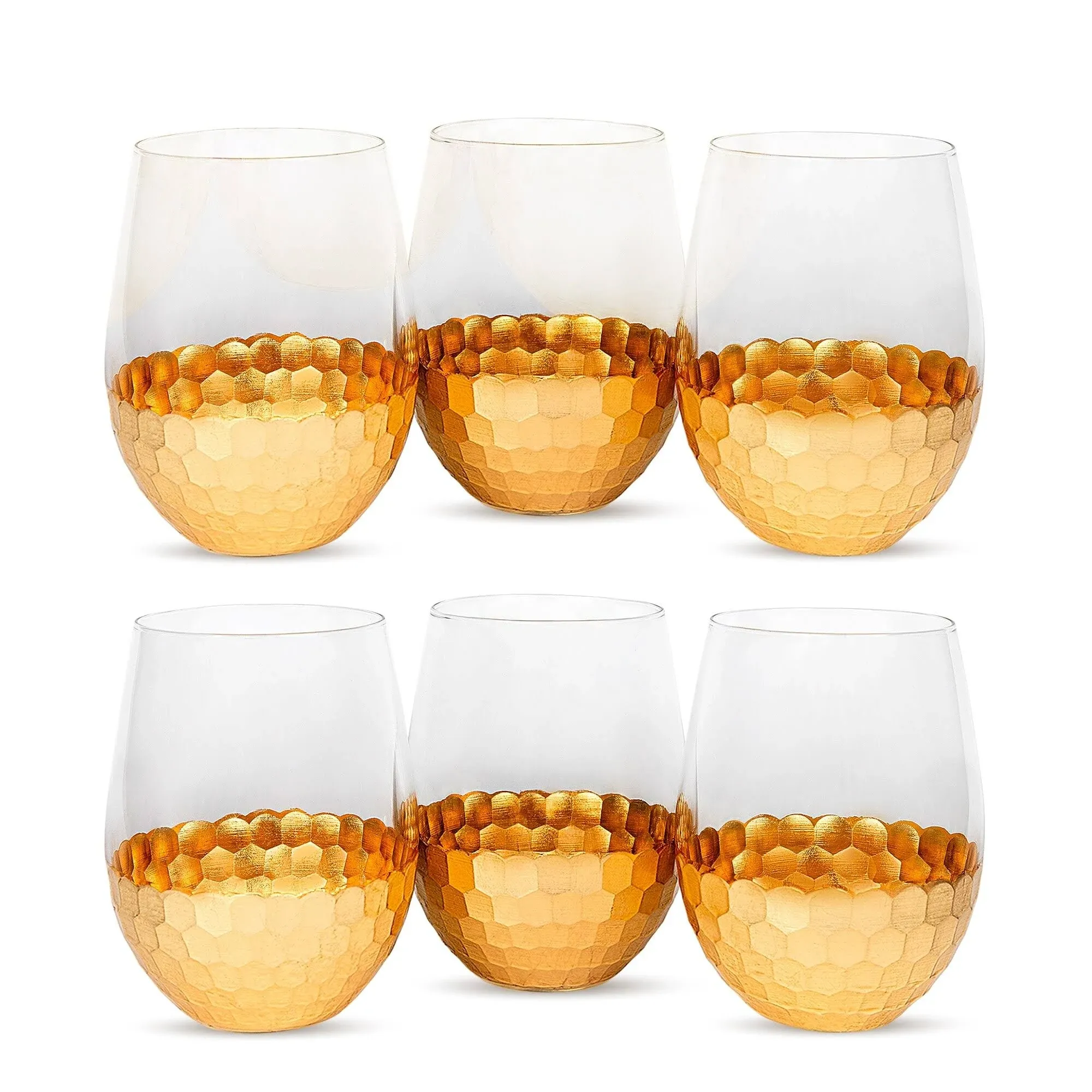 American Atelier Daphne Stemless Goblet | Set of 6 | Gold Honeycomb Pattern 