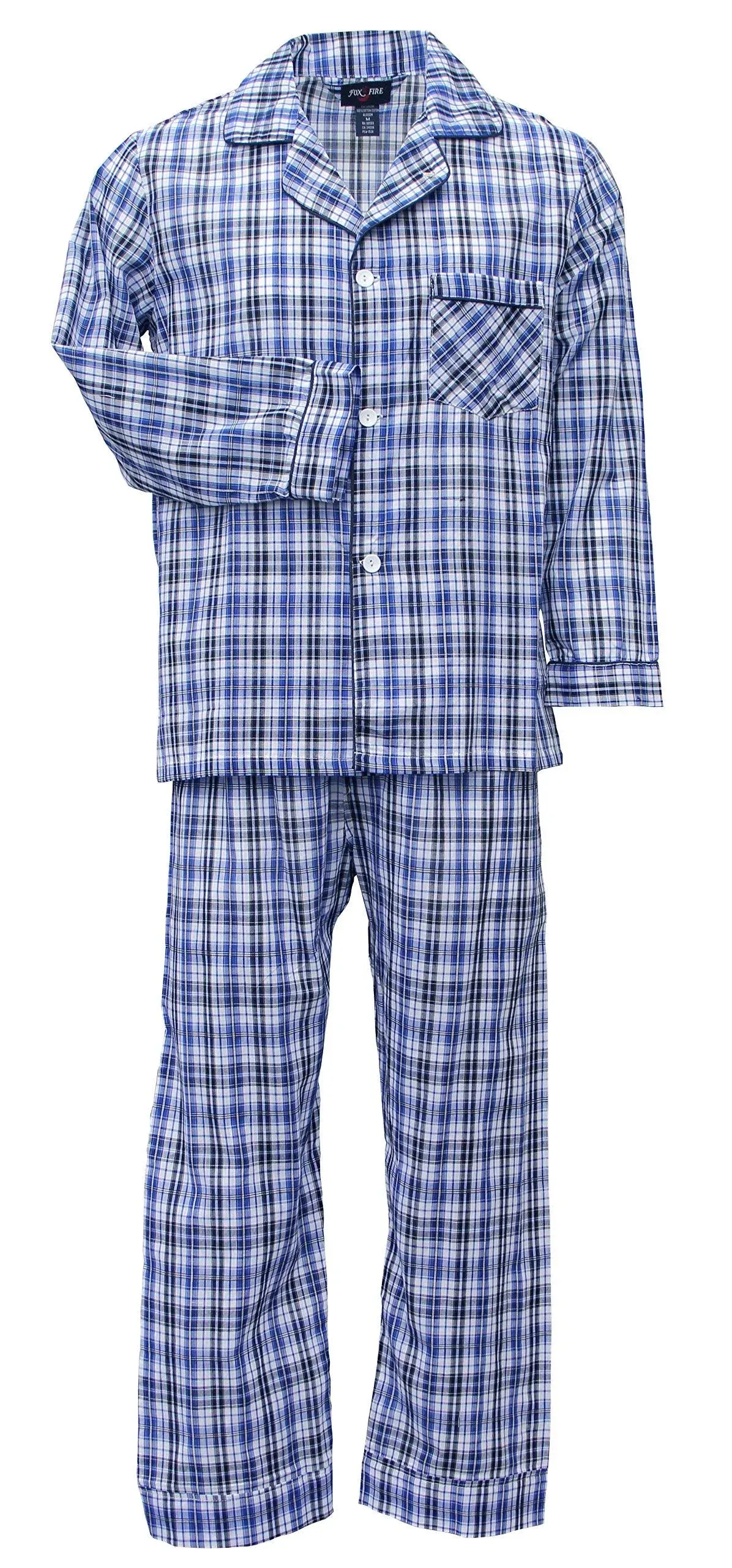 Foxfire Sleepwear Solid and Plaid Long Sleeve Long Leg Set