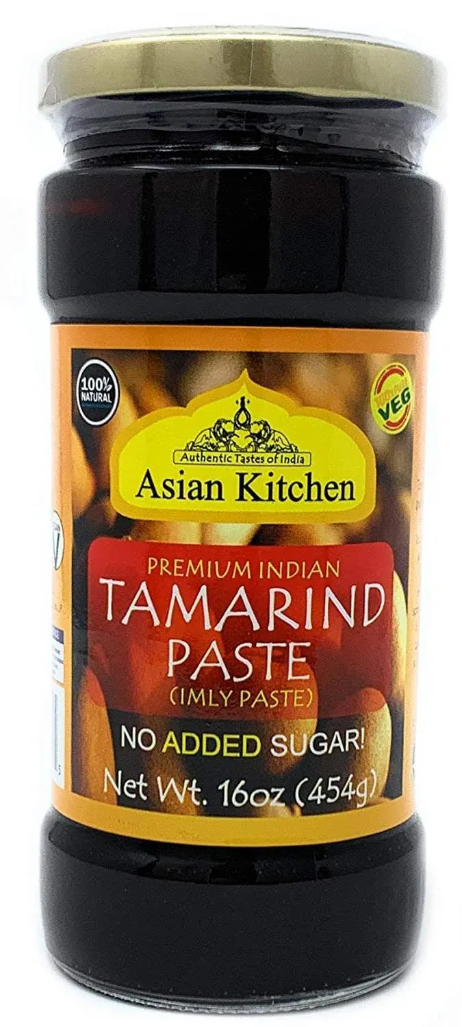 Asian Kitchen Tamarind Paste Puree (Imli) 16oz (1lb) Glass Jar, Gluten Free, No ...