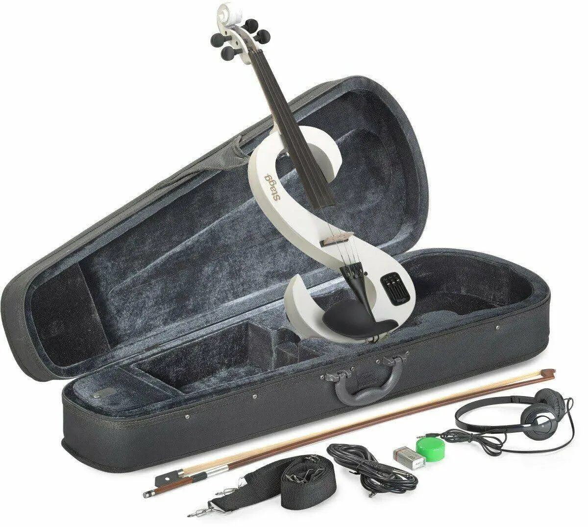 Stagg EVN 4/4 Electric Violin Set w/Case & Headphones - White