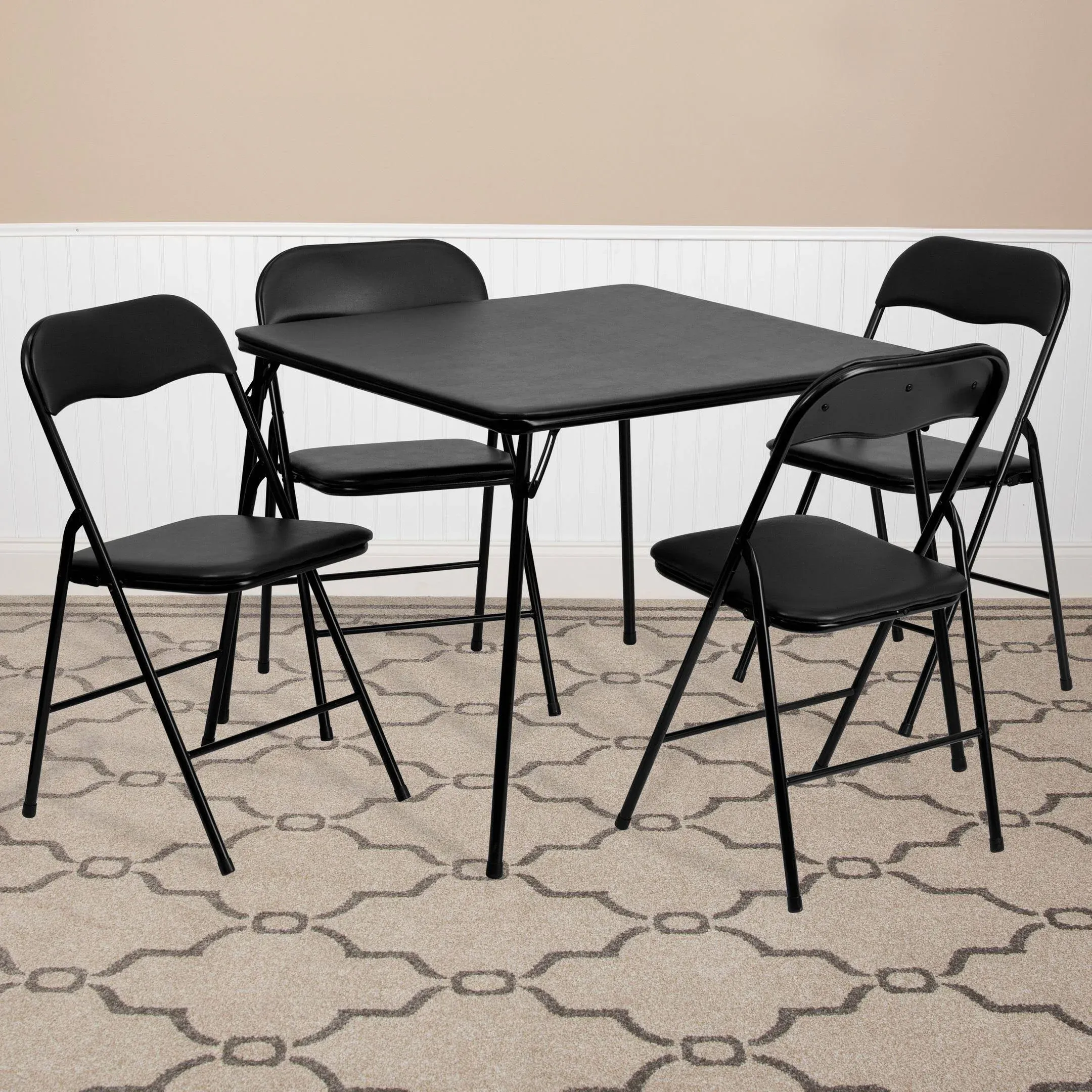 Emma + Oliver 5 Piece Tan Folding Game Room Card Table and Chair Set