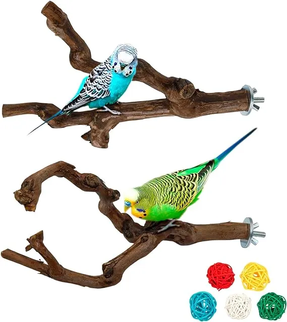 2 Packs Parrot Bird PerchesNatural Wild Grape Stick Grinding Paw Climbing Sta...