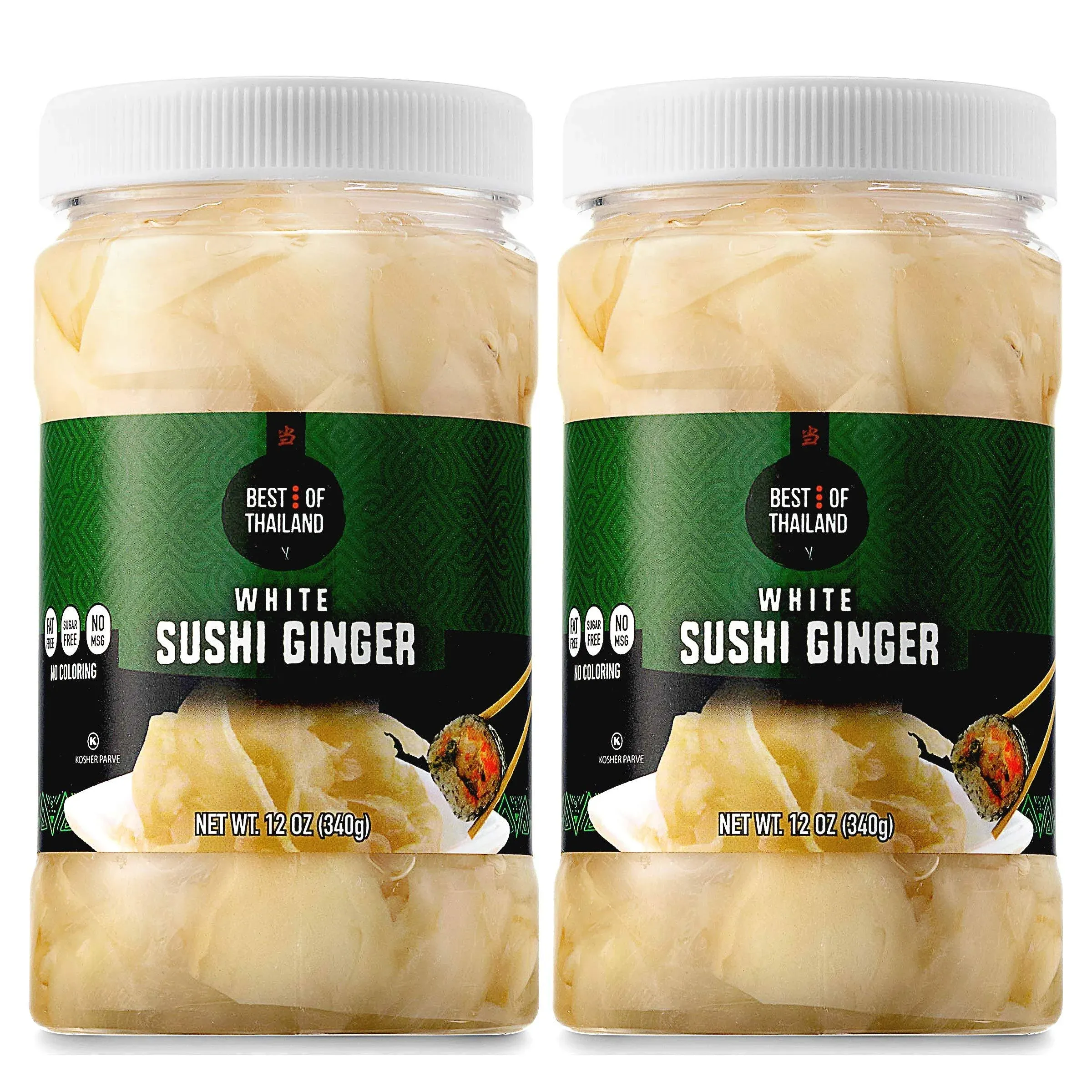 Japanese White Pickled Sushi Ginger | No MSG | 2 Jars of 12oz Fresh Sliced Yo...