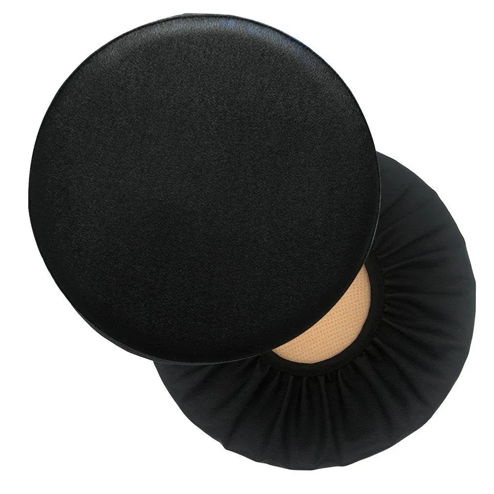 2 Pack Waterproof Pu Bar Stool Cover Antislip Round Seat Cover 17.5 Inch Black