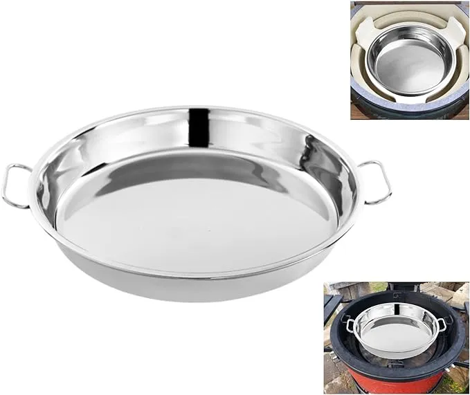 lxkj Stainless Steel Drip Pan, Perfect for Big Green Egg, Kamado Joe Classic Joe, Acorn & Weber Grills & Smokers, Baking Tray, Salad Plates, 13" Diameter Round, Reusable and Easy to Clean