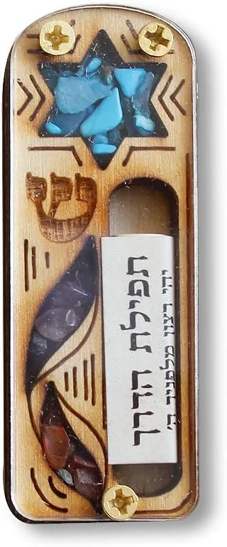 Jewish Judaica Wooden Star of David Car Mezuzah with Traveler's Prayer Scroll