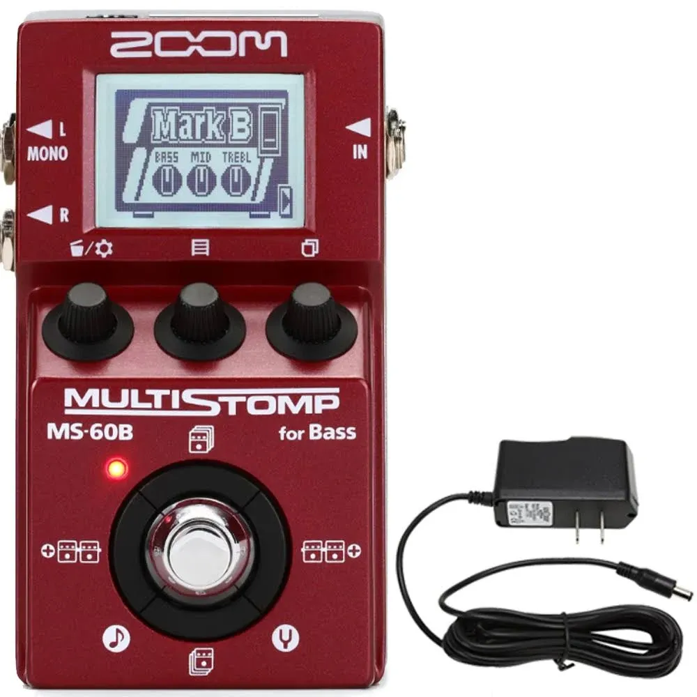 Zoom MS-60B MultiStomp Bass Pedal with Pig Hog PP9V Pig Power 9V DC Power Supply