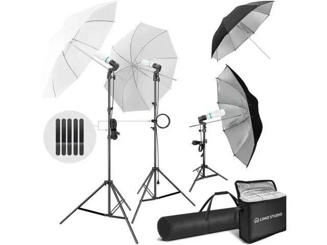 LimoStudio, 700W Output Lighting Series, LMS103, Soft Continuous Lighting Kit for White and Black Umbrella Reflector with Accessory and Carry Bag