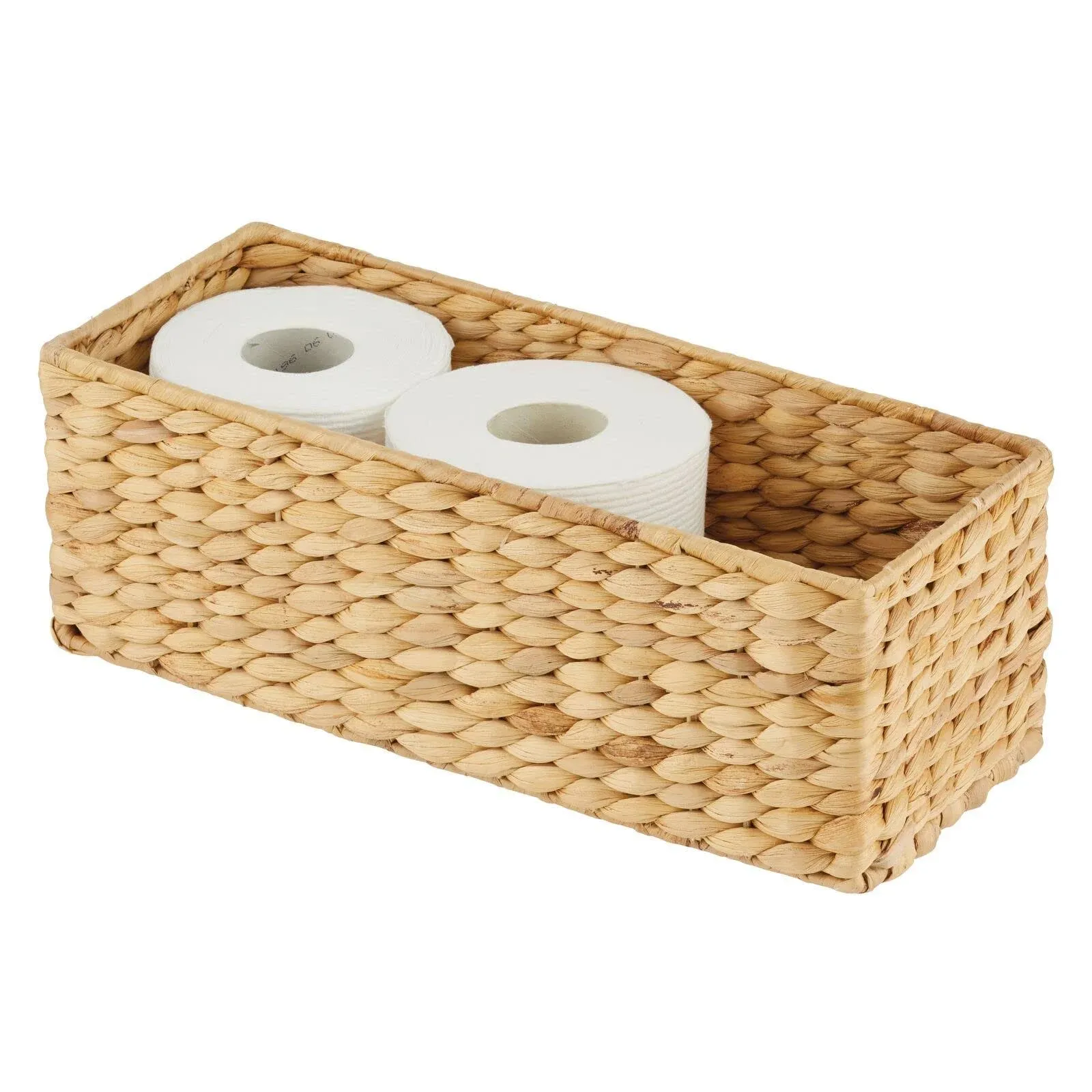 mDesign Woven Hyacinth Narrow Bathroom Toilet Tank Storage Basket, Natural/Tan